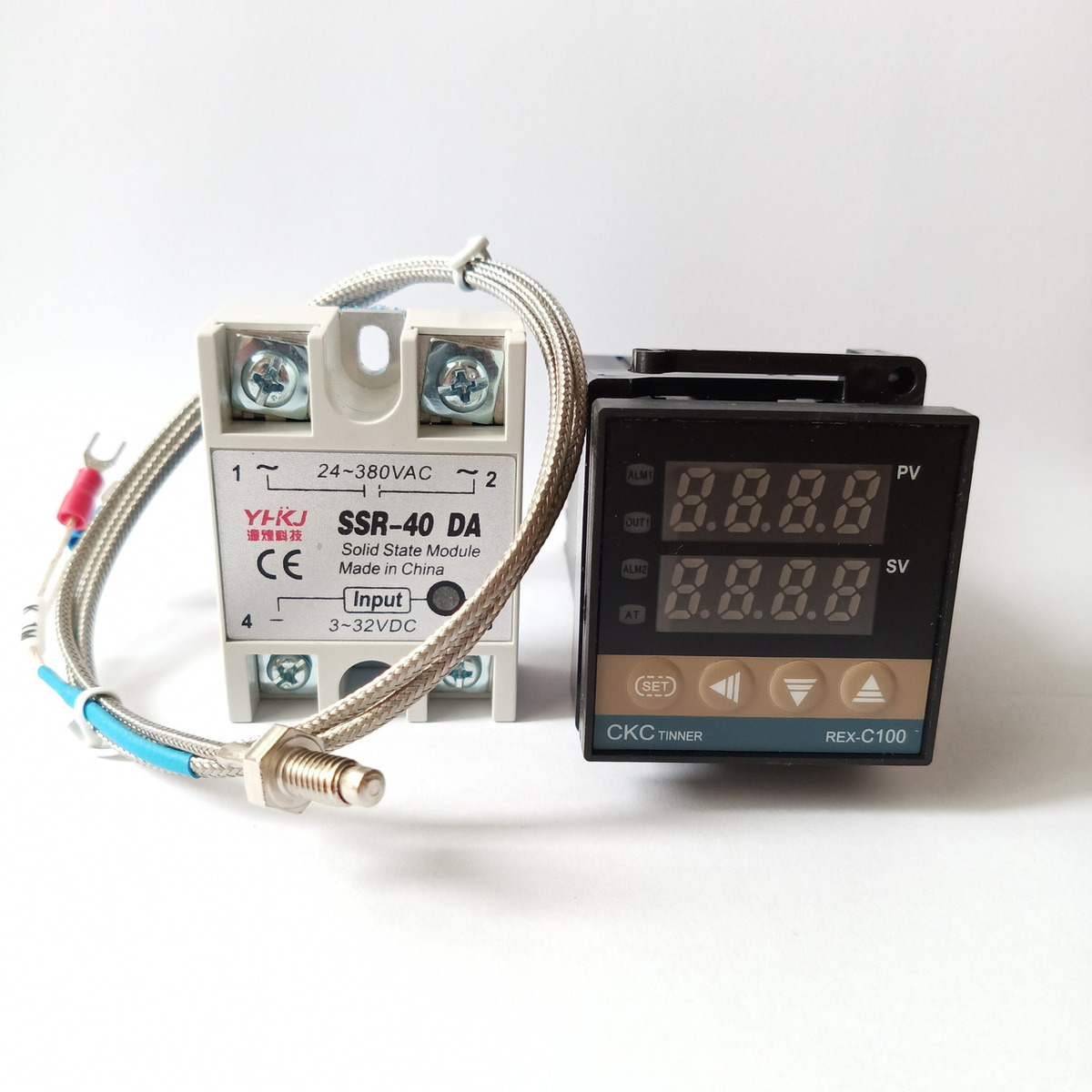 ПИД Контроллер температуры до +999°C (PID Термоконтроллер) REX-C100-V*DA +SSR-40DA + термопара/ Терморегулятор