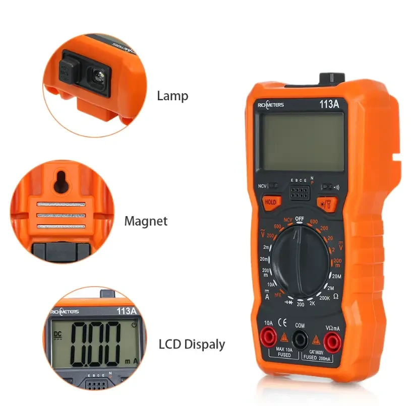 Мультиметр цифровий (тестер) Richmeters RM113A з підсвіткою, магнітом і ліхтариком. фото 3